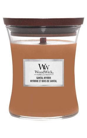 Vela WoodWick Santal Myrrh - Mecha De Madera, Aroma A Sándalo Y Mirra, Duración 50 Horas, En Vaso De Cristal Con Tapa De Madera