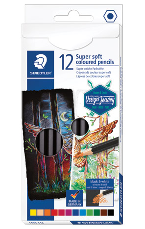 Boje drvene 12 boja Super Soft black Design Journey Staedtler