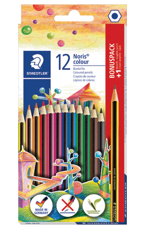 Boje drvene 12 boja Noris colour+olovka grafitna HB gratis Staedtler