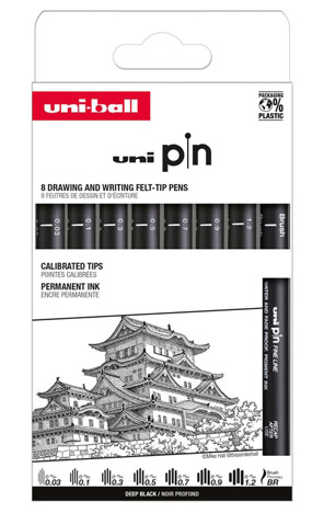 Marker Uni pin set 8 komada crni Classic