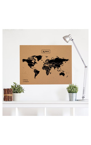 Karta svijeta XL pluto Woody Map Natural crni print
