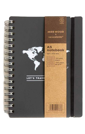 Bilježnica A5 spiralni uvez Miss Wood & Vacavaliente siva